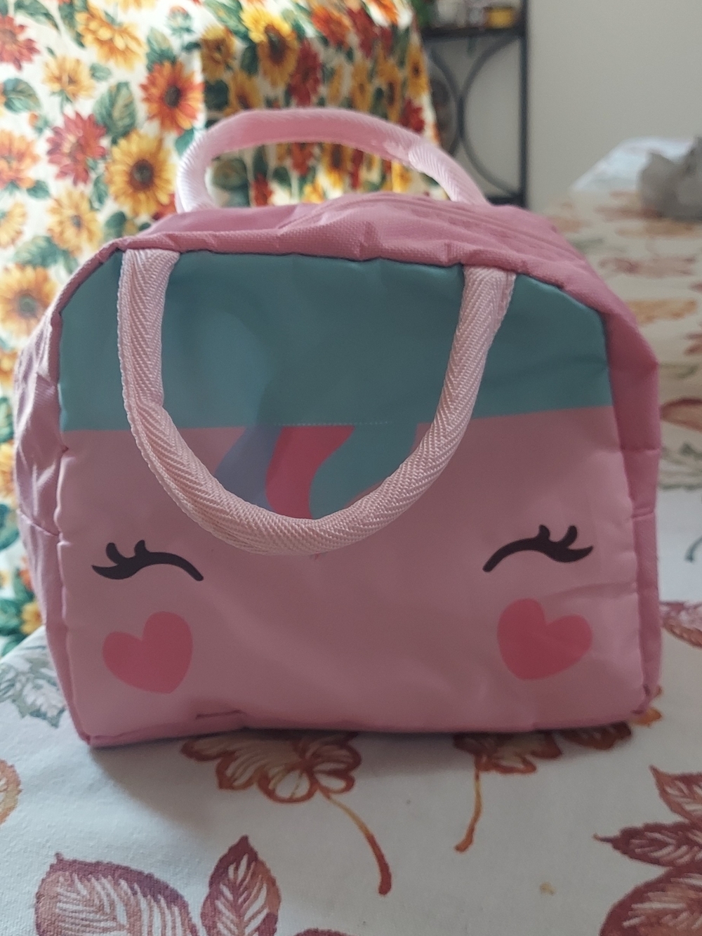 SHEIN Pink Unicorn Face Cosmetic Bag with Heart Cheeks